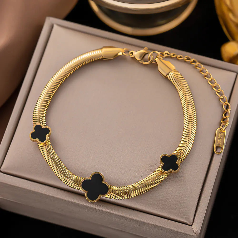 Gold Titanium Steel Snake Bone Heart Evil Eye Bracelet