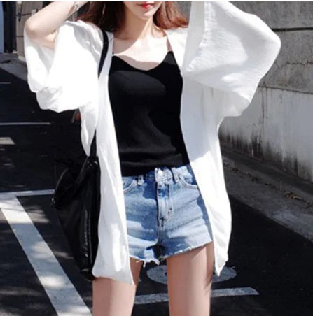 Korean Style Sun Protection Cardigan for Women (White)