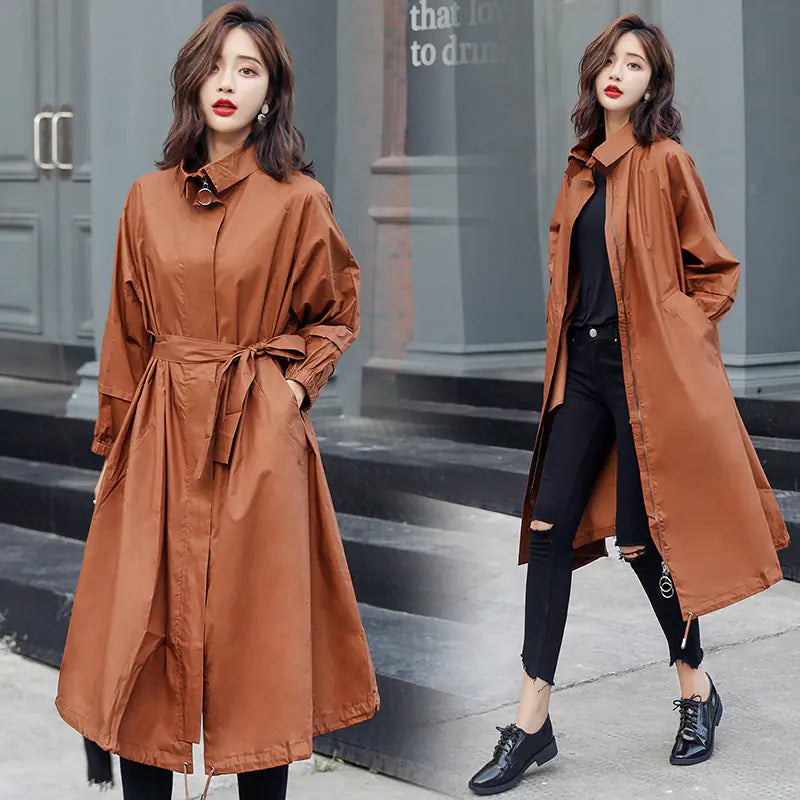 Solid Color Mid-Length Trench Coat