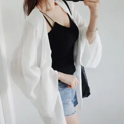 Korean Style Sun Protection Cardigan for Women (White)