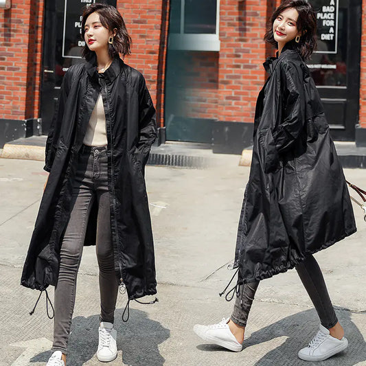 Solid Color Mid-Length Trench Coat