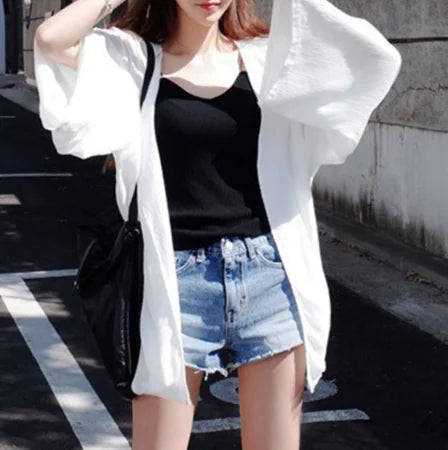 Korean Style Sun Protection Cardigan for Women (White)